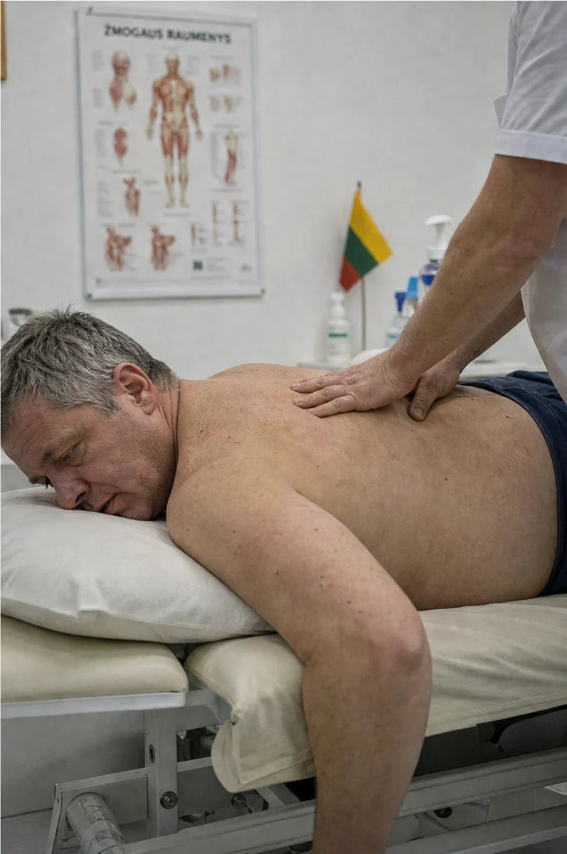 Füsioterapeut masseerib mehe selga - tervise hind, kui seda liiga kaua eirata